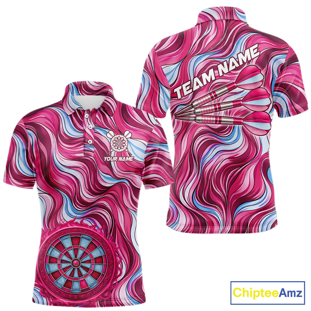 Custom Pink Blue Paint Dartboard & Arrow Polo & Quarter-Zip Shirt For Men Outfits Dart Jerseys NYN2825