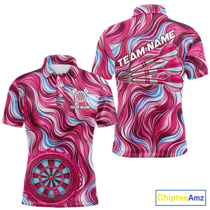 Custom Pink Blue Paint Dartboard & Arrow Polo & Quarter-Zip Shirt For Men Outfits Dart Jerseys NYN2825