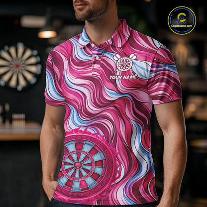 Custom Pink Blue Paint Dartboard & Arrow Polo & Quarter-Zip Shirt For Men Outfits Dart Jerseys NYN2825