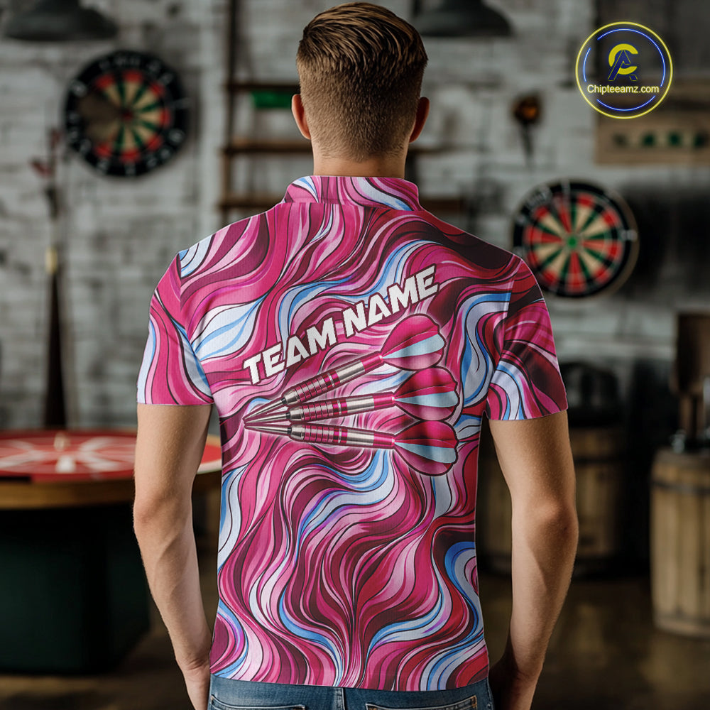 Custom Pink Blue Paint Dartboard & Arrow Polo & Quarter-Zip Shirt For Men Outfits Dart Jerseys NYN2825