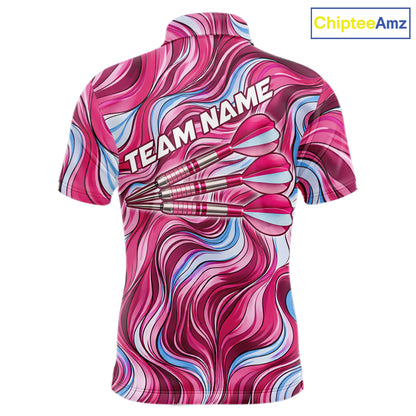 Custom Pink Blue Paint Dartboard & Arrow Polo & Quarter-Zip Shirt For Men Outfits Dart Jerseys NYN2825
