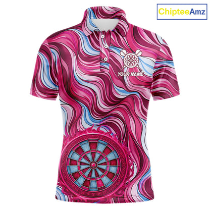 Custom Pink Blue Paint Dartboard & Arrow Polo & Quarter-Zip Shirt For Men Outfits Dart Jerseys NYN2825