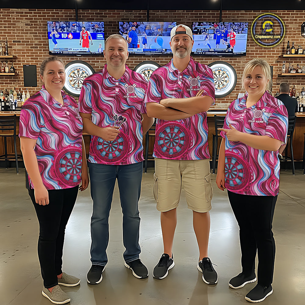 Custom Pink Blue Paint Dartboard & Arrow Polo & Quarter-Zip Shirt For Women Outfits Dart Jerseys NYN2825