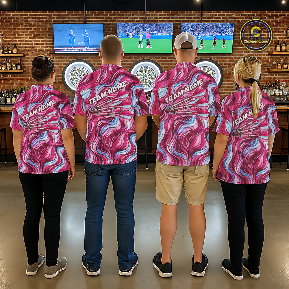 Custom Pink Blue Paint Dartboard & Arrow Polo & Quarter-Zip Shirt For Women Outfits Dart Jerseys NYN2825