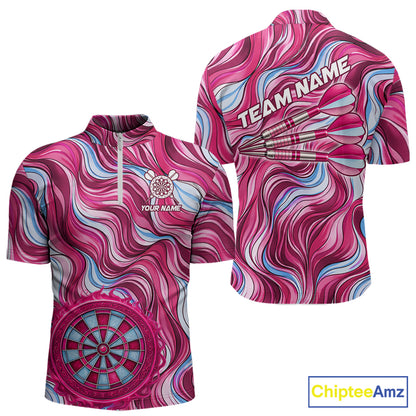 Custom Pink Blue Paint Dartboard & Arrow Polo & Quarter-Zip Shirt For Men Outfits Dart Jerseys NYN2825