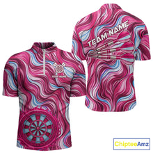 Load image into Gallery viewer, Custom Pink Blue Paint Dartboard &amp; Arrow Polo &amp; Quarter-Zip Shirt For Men Outfits Dart Jerseys NYN2825