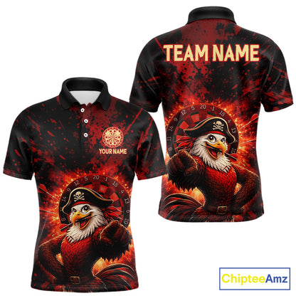 Funny Pirate Rooster Men Darts Polo & 1/4-Zip Shirt Personalized Red Splatter Paint Dart Team Jersey NYN3031