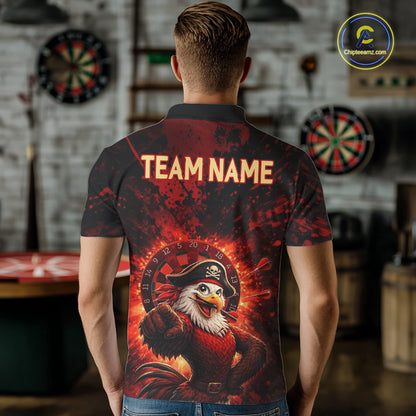 Funny Pirate Rooster Men Darts Polo & 1/4-Zip Shirt Personalized Red Splatter Paint Dart Team Jersey NYN3031