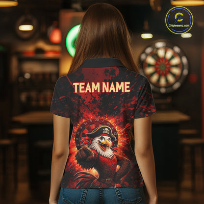 Funny Pirate Rooster Women Darts Polo & 1/4-Zip Shirt Personalized Red Splatter Paint Dart Team Jersey NYN3031
