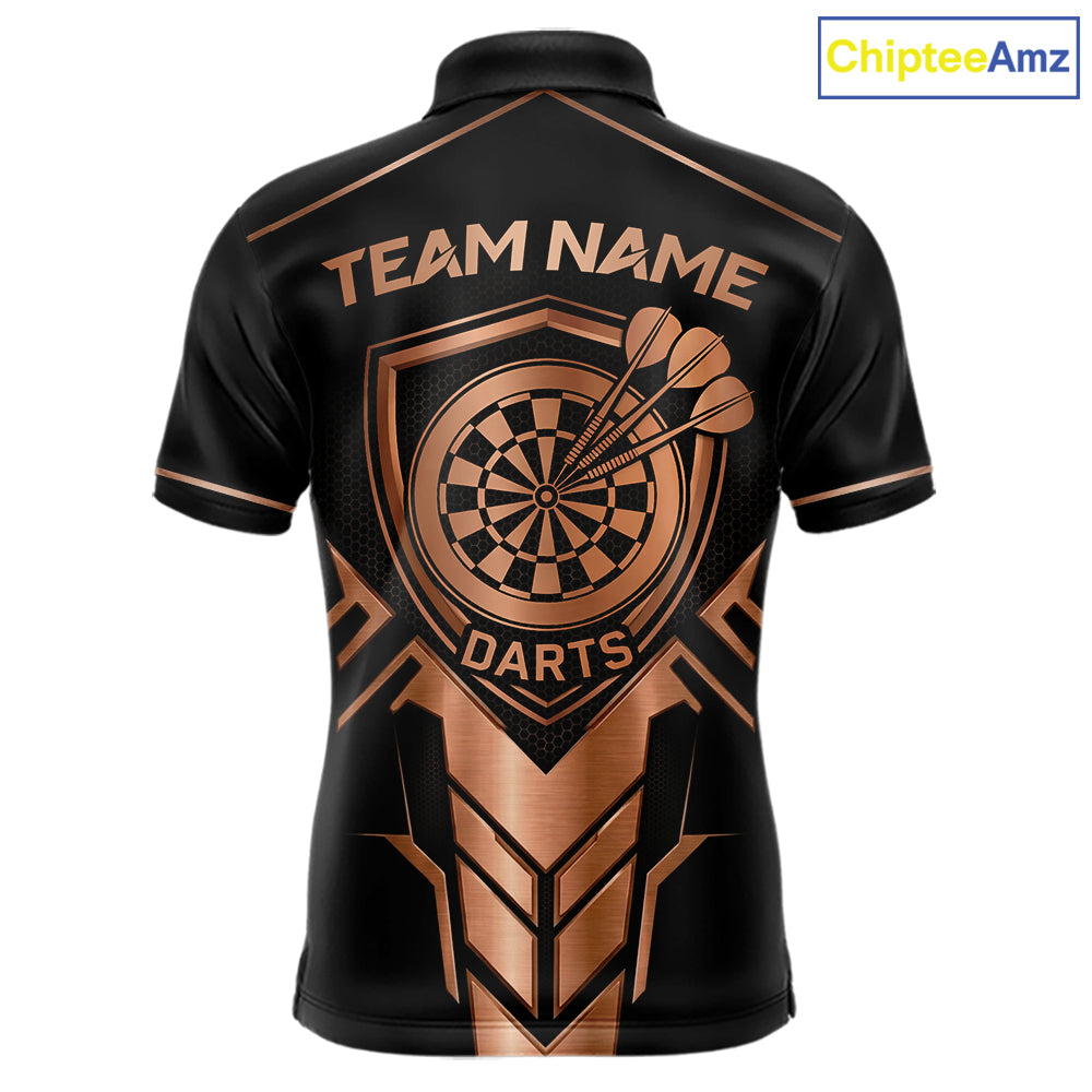 Black And Metallic Copper Darts Polo & 1/4-Zip Shirt For Men Custom Outfits Team Darts Jersey NYN3040