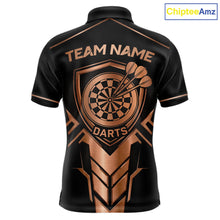 Load image into Gallery viewer, Black And Metallic Copper Darts Polo &amp; 1/4-Zip Shirt For Men Custom Outfits Team Darts Jersey NYN3040
