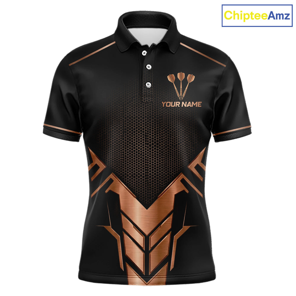 Black And Metallic Copper Darts Polo & 1/4-Zip Shirt For Men Custom Outfits Team Darts Jersey NYN3040