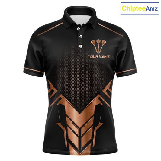 Black And Metallic Copper Darts Polo & 1/4-Zip Shirt For Men Custom Outfits Team Darts Jersey NYN3040