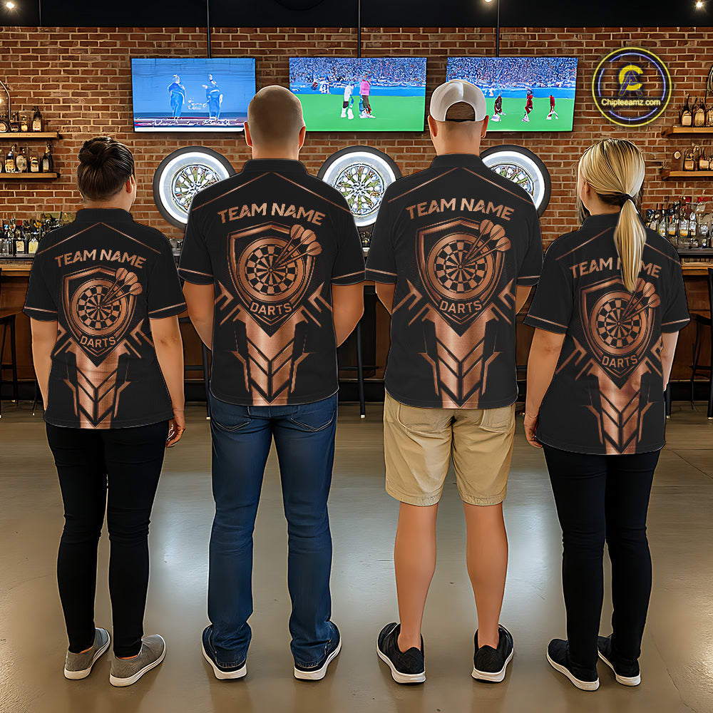 Black And Metallic Copper Darts Polo & 1/4-Zip Shirt For Women Custom Outfits Team Darts Jersey NYN3040