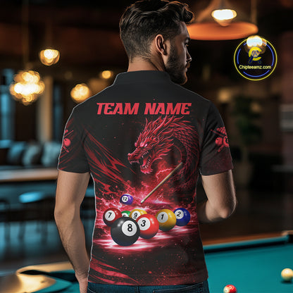Red Funny Dragon Thunder Ball Pool Billiard Team Shirt For Men Custom Billiards Ball Attire NYN3041