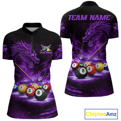 Purple Funny Dragon Thunder Ball Pool Billiard Team Shirt For Women Custom Billiards Ball Attire NYN3042