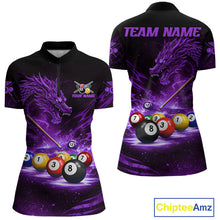 Load image into Gallery viewer, Purple Funny Dragon Thunder Ball Pool Billiard Team Shirt For Women Custom Billiards Ball Attire NYN3042