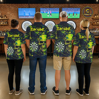 Grunge Blue Green Strike Horror Skull Womens Darts Shirt Personalized Splatter Dart Team Jerseys NYN3202