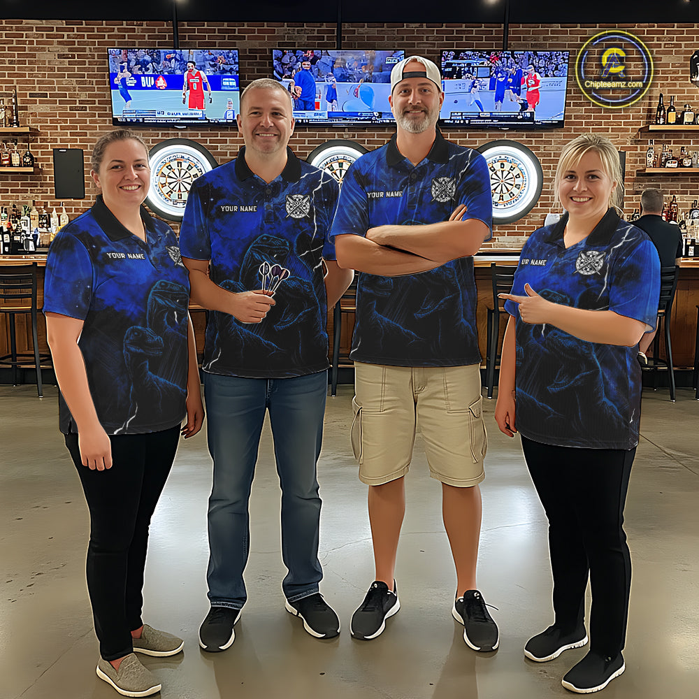 Personalized Blue Smoking Funny Dinosaurs Mens Darts Shirt Custom Grunge Outfits Dart Jerseys NYN3204
