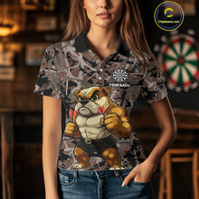 Load image into Gallery viewer, Golden Ochre Bulldog With Arrows Women's Grunge Darts Shirt - Custom Name For Players NYN0504
