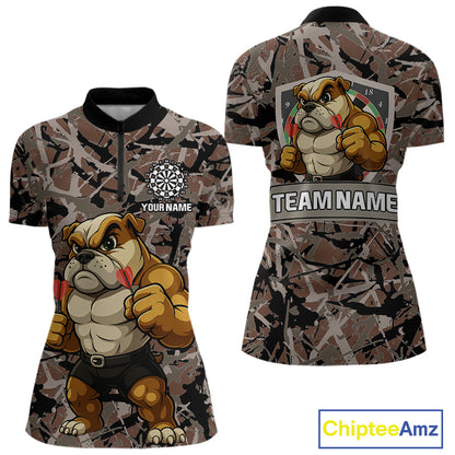 Golden Ochre Bulldog With Arrows Women's Grunge Darts Shirt - Custom Name For Players NYN0504