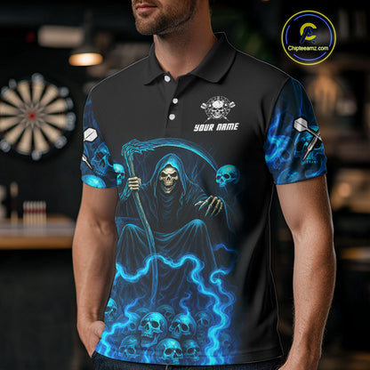 Blue The Reaper Men's Darts Shirt Flame Skulls Team Jersey - Custom Name For Players NYN0507