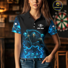 Load image into Gallery viewer, Blue The Reaper Women&#39;s Darts Shirt Flame Skulls Team Jersey - Custom Name For Players NYN0507