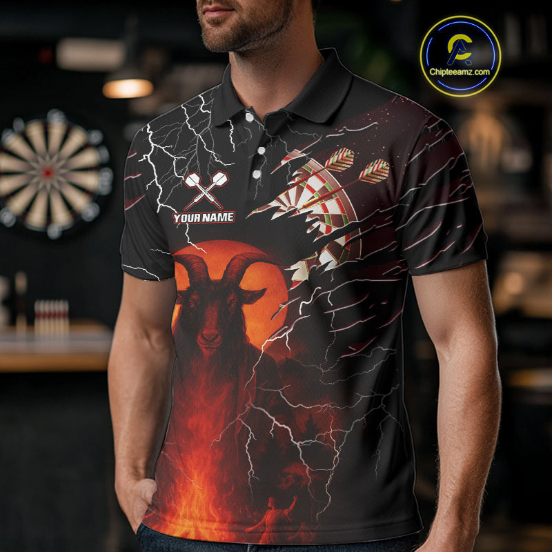 Flaming Goat Lightning Dartboard Men's Darts Team Shirt - Custom Name For Players NYN0509