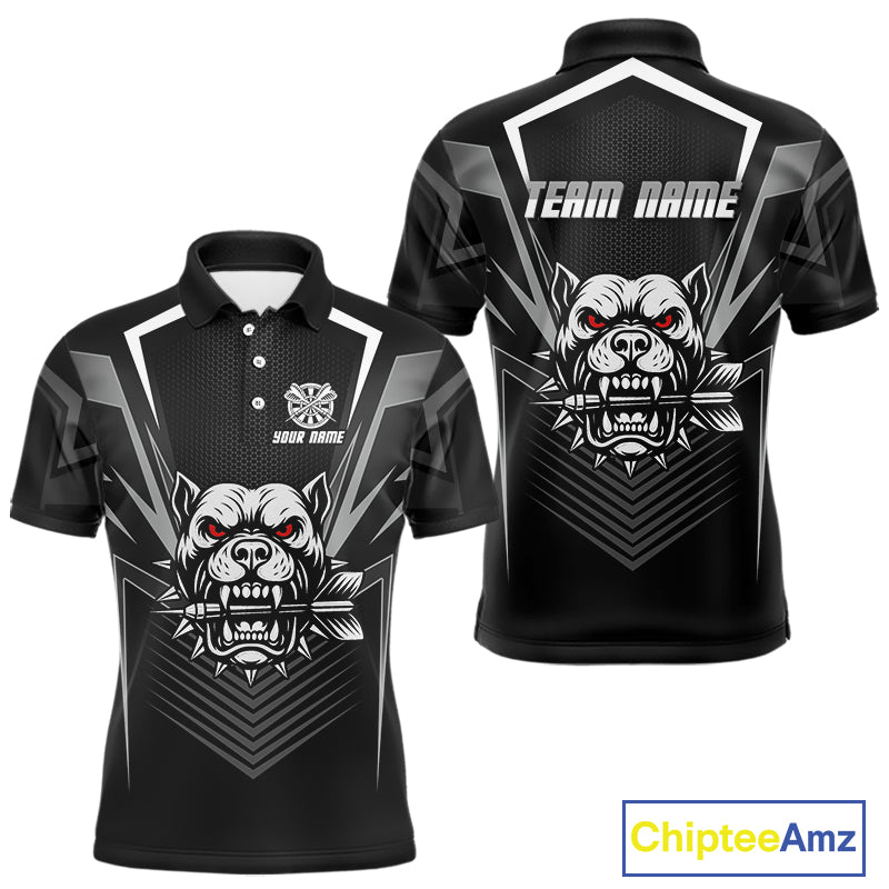 Black Bulldog Holding Arrows Men's Team Shirt - Custom Name For Darts Jersey NYN0512