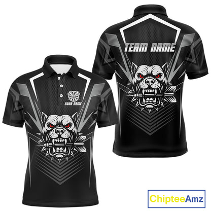 Black Bulldog Holding Arrows Men's Team Shirt - Custom Name For Darts Jersey NYN0512