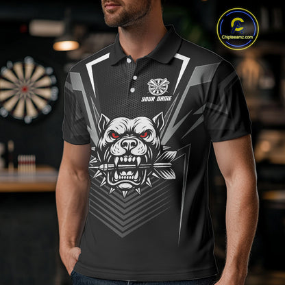 Black Bulldog Holding Arrows Men's Team Shirt - Custom Name For Darts Jersey NYN0512