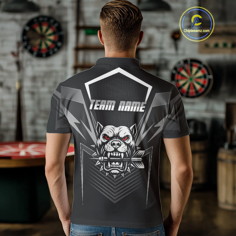 Black Bulldog Holding Arrows Men's Team Shirt - Custom Name For Darts Jersey NYN0512