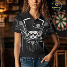Load image into Gallery viewer, Black Bulldog Holding Arrows Womnen&#39;s Team Shirt - Custom Name For Darts Jersey NYN0512