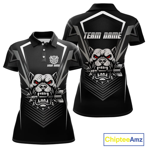 Black Bulldog Holding Arrows Womnen's Team Shirt - Custom Name For Darts Jersey NYN0512