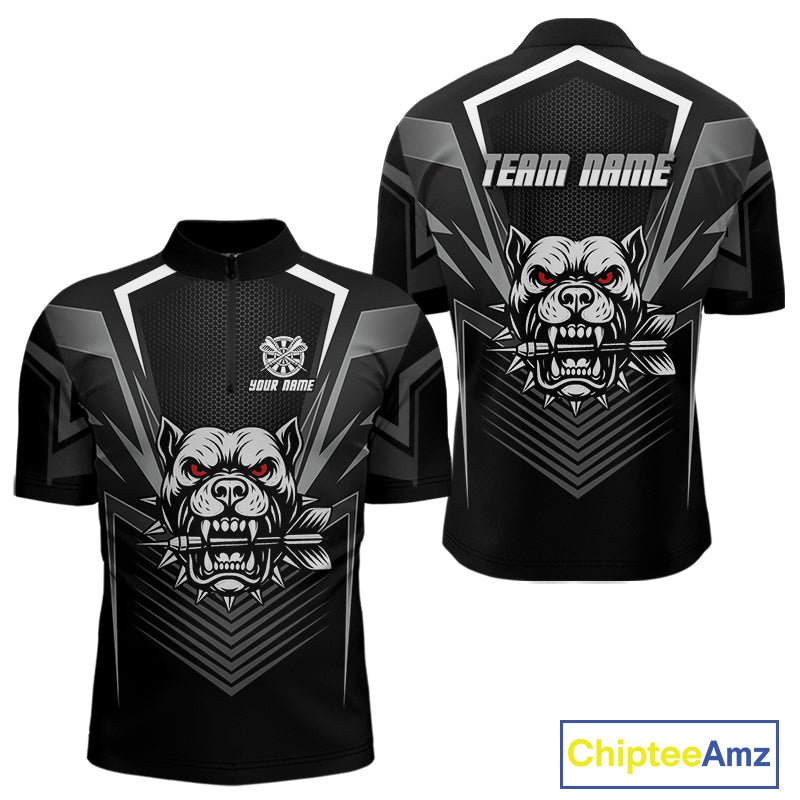 Black Bulldog Holding Arrows Men's Team Shirt - Custom Name For Darts Jersey NYN0512