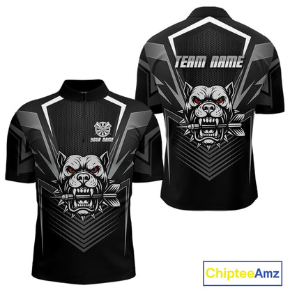 Black Bulldog Holding Arrows Men's Team Shirt - Custom Name For Darts Jersey NYN0512