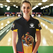 Load image into Gallery viewer, Funny Rooster Black &amp; Red Bowling Polo Quarter-Zip Shirt For Women Custom Bowling Team Jersey NYN3750