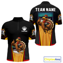 Load image into Gallery viewer, Funny Rooster Black &amp; Red Bowling Polo Quarter-Zip Shirt For Men Custom Bowling Team Jersey NYN3750