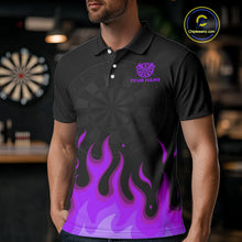 Load image into Gallery viewer, Custom Purple Flames Skull Dartboard Polo Darts Shirt For Men Outfit Dart Team Jersey NYN0994