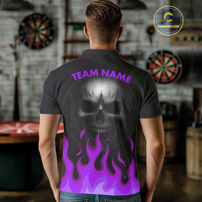 Custom Purple Flames Skull Dartboard Polo Darts Shirt For Men Outfit Dart Team Jersey NYN0994