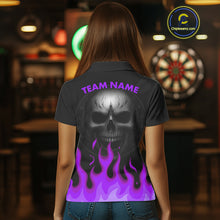 Load image into Gallery viewer, Custom Purple Flames Skull Dartboard Polo Darts Shirt For Women Outfit Dart Team Jersey NYN0994