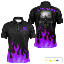 Load image into Gallery viewer, Custom Purple Flames Skull Dartboard Polo Darts Shirt For Men Outfit Dart Team Jersey NYN0994