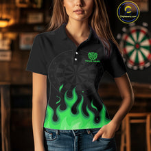 Load image into Gallery viewer, Custom Green Purple Flames Skull Dartboard Polo Darts Shirt For Women Outfit Skull Dart Team Jersey NYN0995