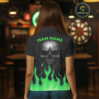 Custom Green Purple Flames Skull Dartboard Polo Darts Shirt For Women Outfit Skull Dart Team Jersey NYN0995