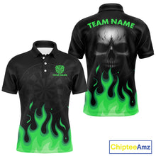 Load image into Gallery viewer, Custom Green Flames Skull Dartboard Polo Darts Shirt For Men Outfit Dart Team Jersey NYN0995