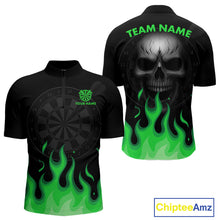 Load image into Gallery viewer, Custom Green Flames Skull Dartboard 1/4-Zip Darts Shirt For Men Outfit Dart Team Jersey NYN0995