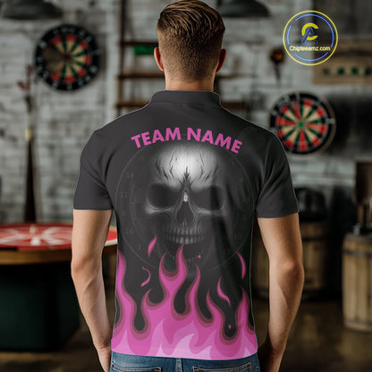 Custom Pink Flames Skull Dartboard Polo Darts Shirt For Men Outfit Dart Team Jersey NYN0996