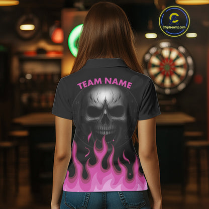 Custom Pink Flames Skull Dartboard Polo Darts Shirt For Women Outfit Dart Team Jersey NYN0996