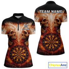Load image into Gallery viewer, Custom Lightning Blue Skulls Dartboard 1/4-Zip Darts Shirt For Women Outfit Dart Team Jersey NYN1006