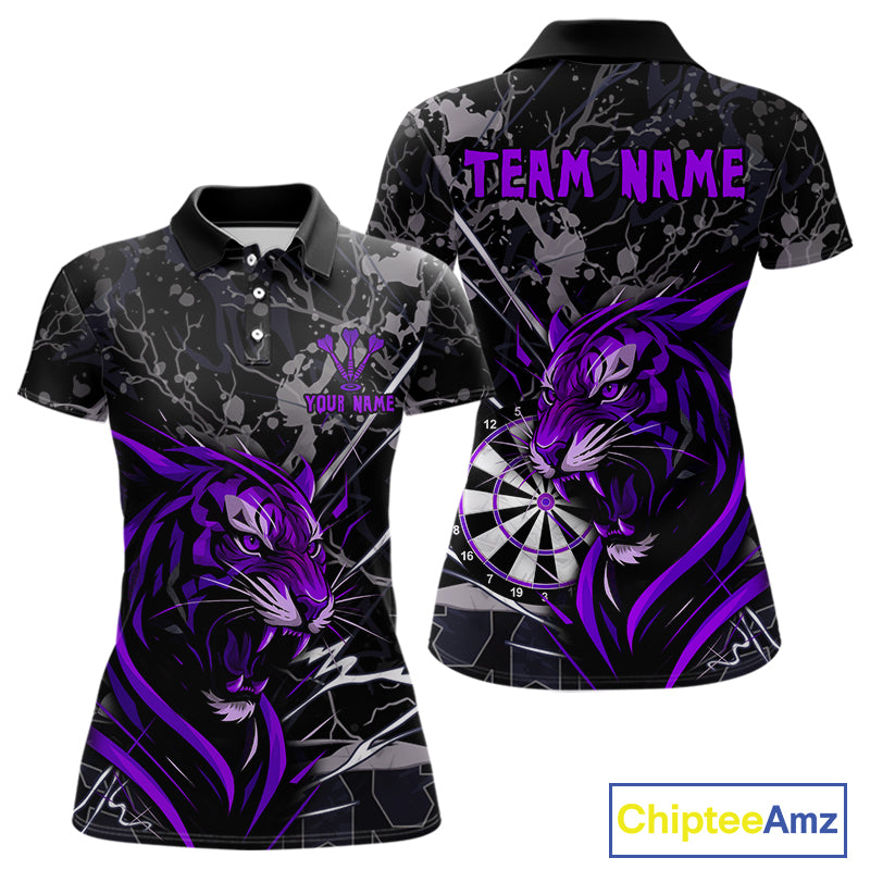 Women's Polo Dart Shirt Purple Fierce Tiger Dartboard Personalized Darts Jerseys Outfits NYN1015